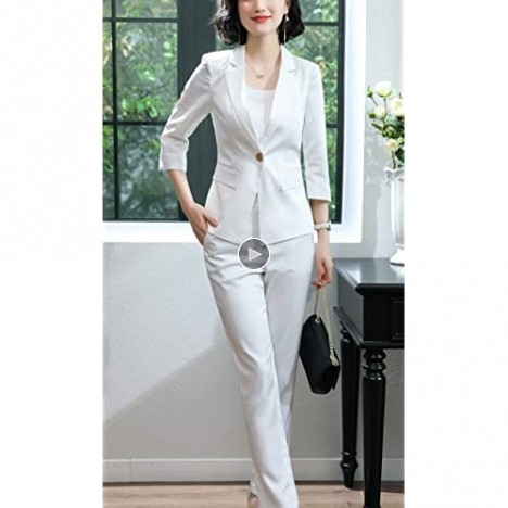 Women’s Formal Business Blazer Suit Solid 3/4 Sleeve Women Suits for Work Blazer Jacket Pant Suits