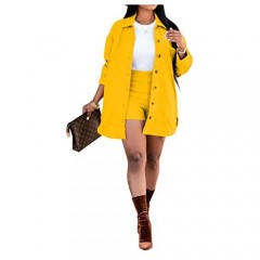 Women's Suits 2 Piece Outfits Oversize Long Sleeve Blazer Jacket and Shorts Set Clubwear
