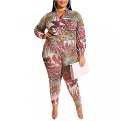 YSJERA Women's Sexy Plus Size 2 Piece Outfits Long Sleeves Zipper Jacket w/Long Skinny Bodycon Pants Sets